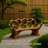Handcrafted Solid Wood Bench with Backrest – Artistic Organic Design for Garden or Patio