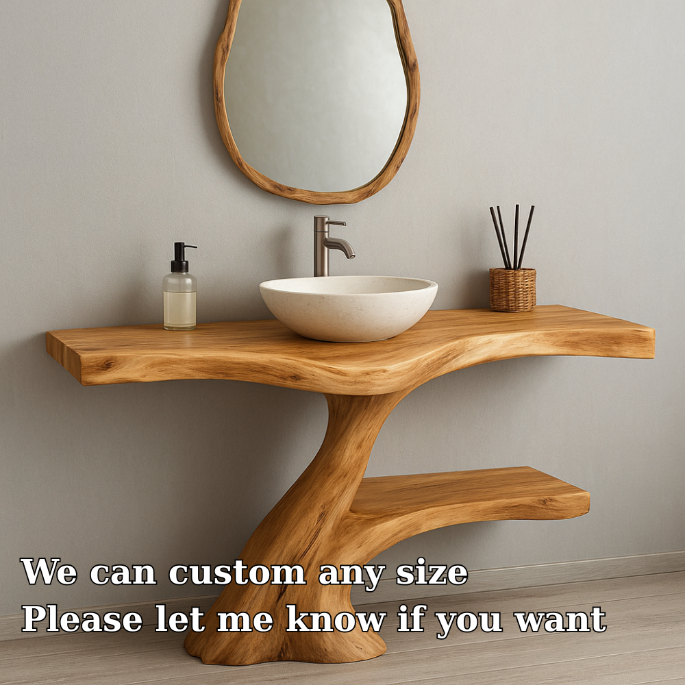 Handcrafted Solid Wood Bathroom Vanity – Organic Modern Design with Natural Live Edge