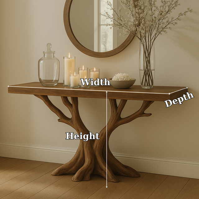Handcrafted Solid Wood Console Table – Sculptural Tree Branch Base for Modern Natural Interiors