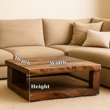 Handcrafted Solid Wood Coffee Table – Rustic Square Design with Natural Texture and Shelf