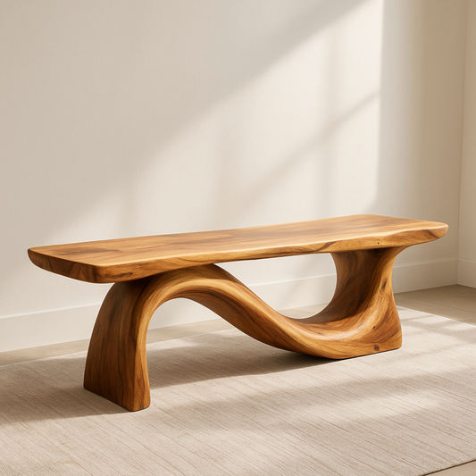 Handcrafted Solid Wood Bench – Sculptural Organic Design with Natural Flowing Curves