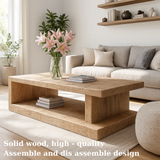 Handcrafted Solid Wood Coffee Table – Minimalist Design with Open Storage for Modern Living