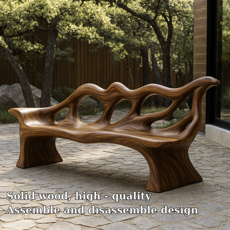 Handcrafted Solid Wood Bench with Backrest – Sculptural Organic Design for Indoor & Outdoor