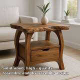 Handcrafted Solid Wood End Table with Drawer – Live Edge Organic Side Table