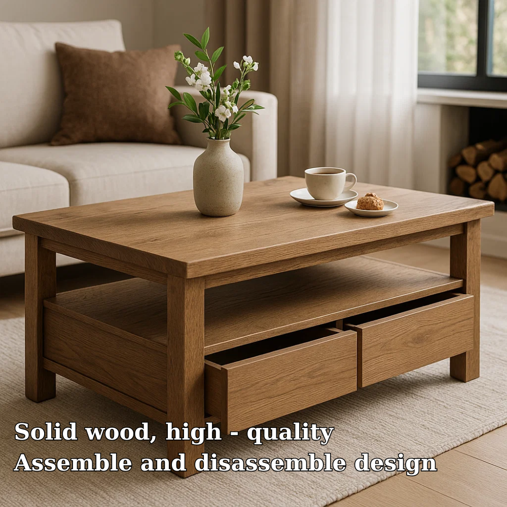 Handcrafted Solid Wood Coffee Table – Modern Rustic Design with Storage Drawers