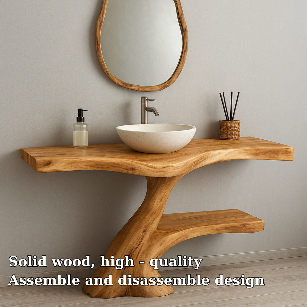 Handcrafted Solid Wood Bathroom Vanity – Organic Modern Design with Natural Live Edge