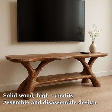 Handcrafted Solid Wood TV Stand – Sculptural Organic Design with Smooth Natural Finish
