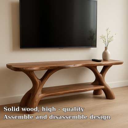 Handcrafted Solid Wood TV Stand – Sculptural Organic Design with Smooth Natural Finish