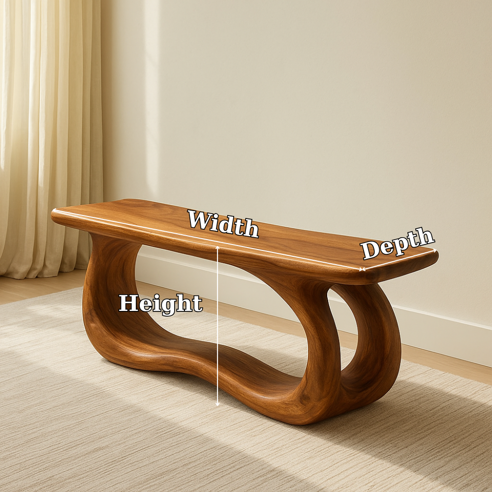 Handcrafted Solid Wood Bench – Modern Organic Flow Design for Contemporary Natural Interiors