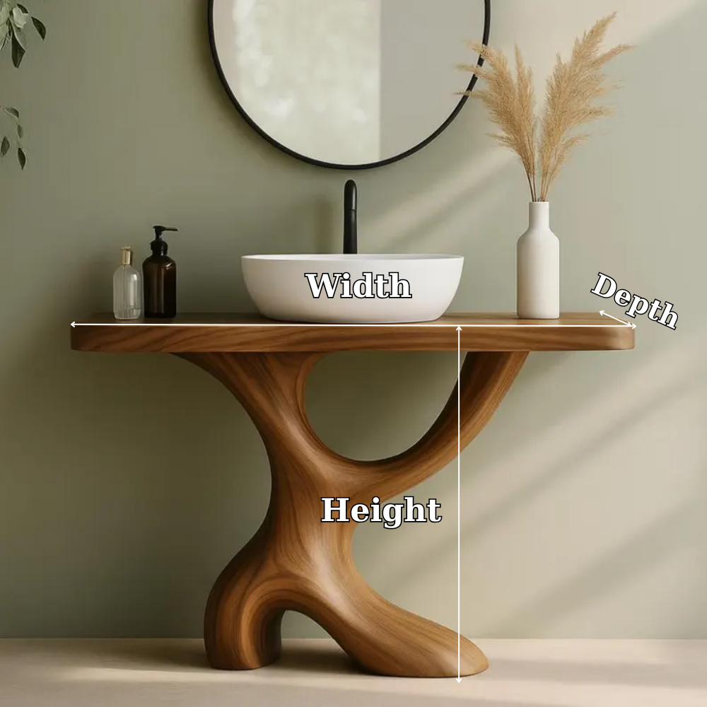 Handcrafted Solid Wood Bathroom Vanity with Sculptural Curved Base – Modern Organic Design