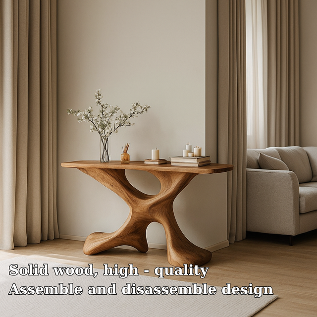 Handcrafted Solid Wood Console Table – Modern Sculptural X-Form Design for Contemporary Homes