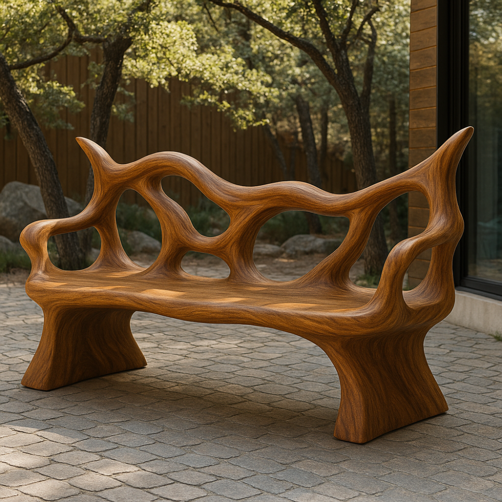 Handcrafted Solid Wood Bench with Backrest – Organic Sculptural Design for Modern Interiors