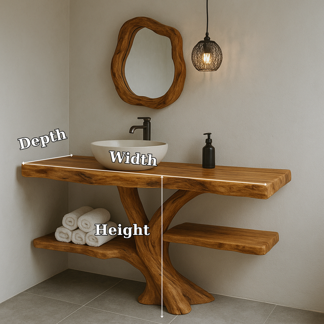 Handcrafted Solid Wood Bathroom Vanity – Natural Live Edge Design with Organic Curved Base