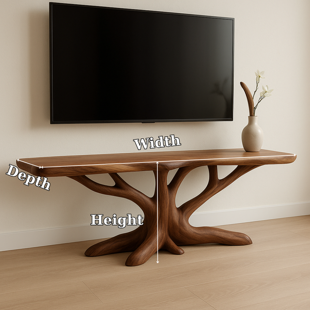 Handcrafted Solid Wood TV Stand – Modern Organic Design with Tree Branch Inspired Base