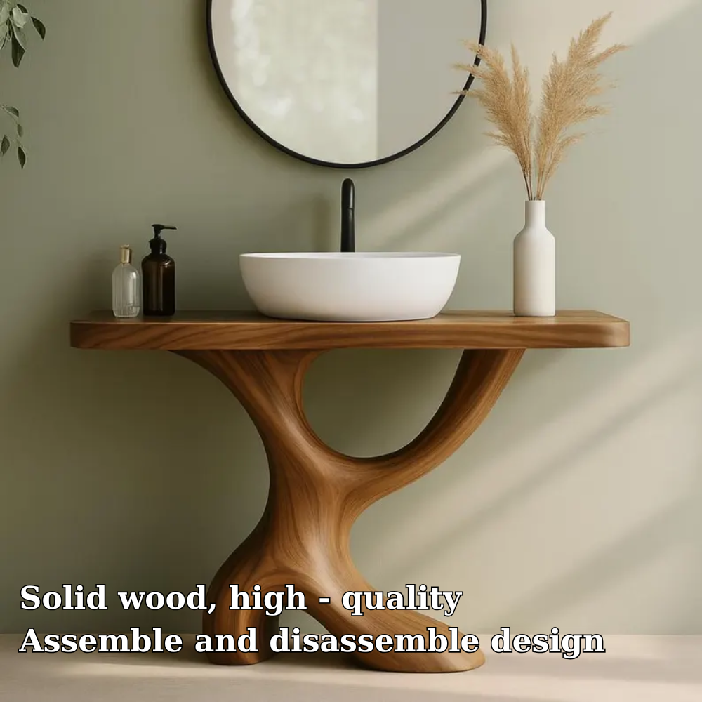 Handcrafted Solid Wood Bathroom Vanity with Sculptural Curved Base – Modern Organic Design