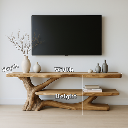Handcrafted Solid Wood TV Stand with Organic Sculpted Design – Modern Natural Media Console