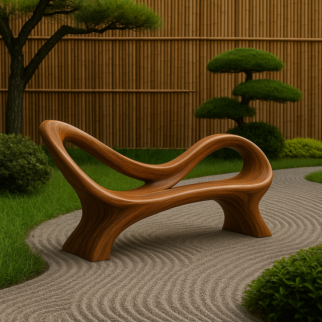 Handcrafted Solid Wood Bench with Backrest – Modern Sculptural Organic Art Furniture