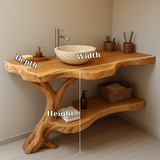 Handcrafted Solid Wood Bathroom Vanity – Organic Live Edge Design with Natural Tree Form
