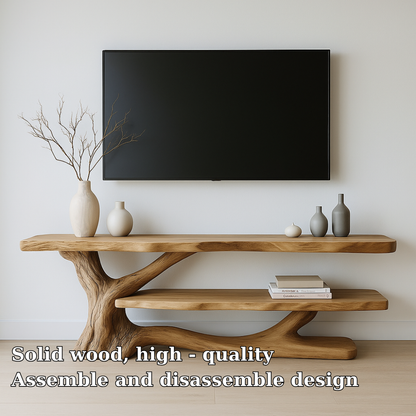 Handcrafted Solid Wood TV Stand with Organic Sculpted Design – Modern Natural Media Console