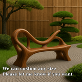 Handcrafted Solid Wood Bench with Backrest – Artistic Sculptural Organic Form Seating