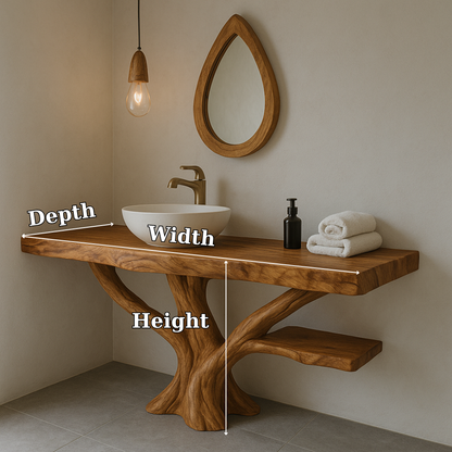 Handcrafted Solid Wood Bathroom Vanity – Sculptural Live Edge Design with Natural Finish