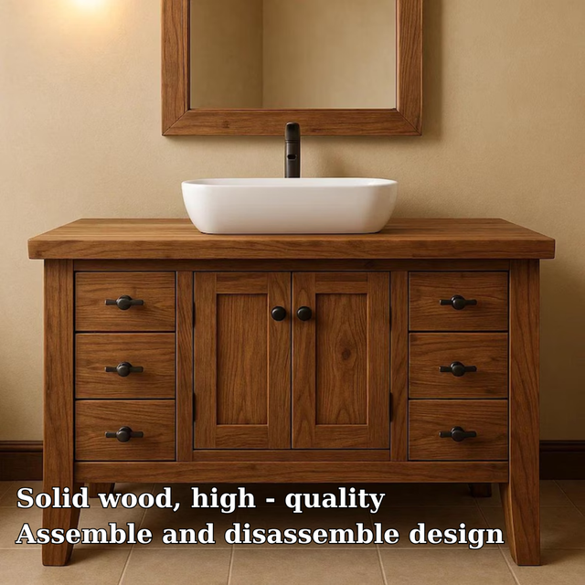 Handcrafted Solid Wood Bathroom Vanity – Classic Double Door Sink Cabinet