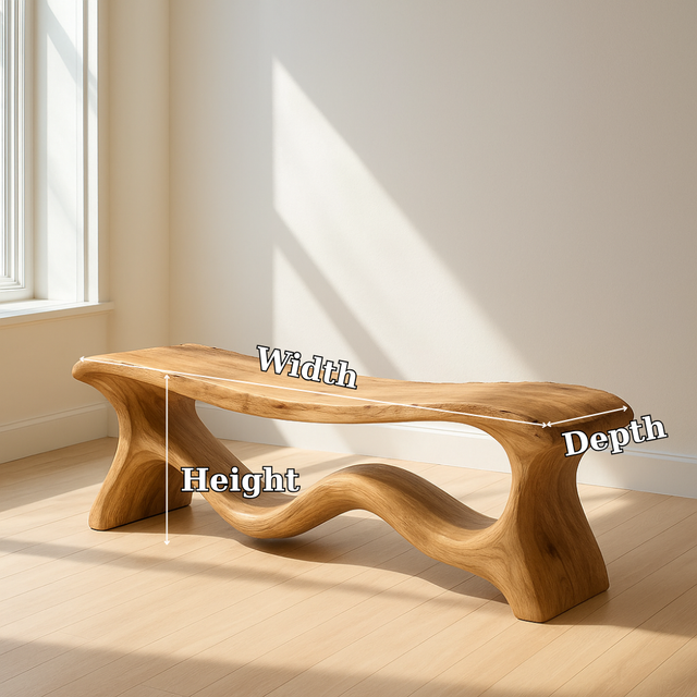 Handcrafted Solid Wood Bench – Organic Sculptural Design with Smooth Curves and Natural Finish