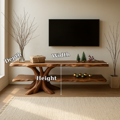 Handcrafted Solid Wood TV Stand – Tree Root Inspired Design with Natural Rustic Elegance
