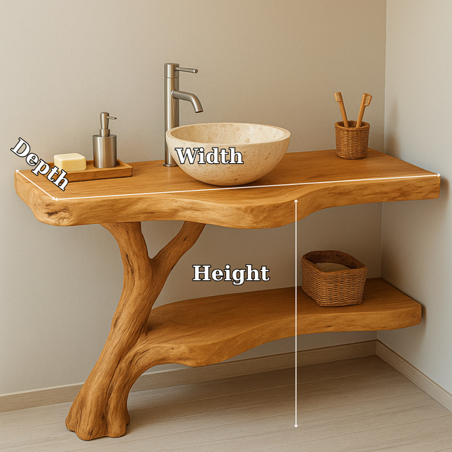 Handcrafted Solid Wood Bathroom Vanity – Live Edge Corner Design with Natural Finish