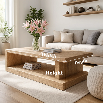 Handcrafted Solid Wood Coffee Table – Minimalist Design with Open Storage for Modern Living