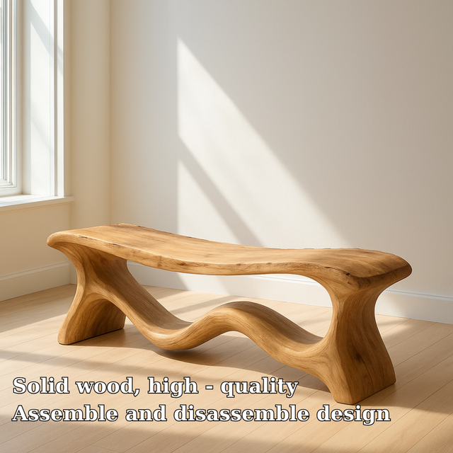 Handcrafted Solid Wood Bench – Organic Sculptural Design with Smooth Curves and Natural Finish