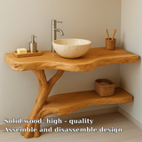 Handcrafted Solid Wood Bathroom Vanity – Live Edge Corner Design with Natural Finish