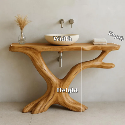 Handcrafted Solid Wood Bathroom Vanity with Natural Tree Shape – Organic Modern Design