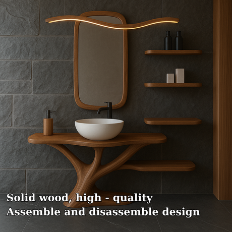 Handcrafted Solid Wood Bathroom Vanity with Organic Flow Design – Modern Sculptural Sink Stand