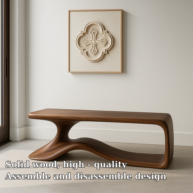 Handcrafted Solid Wood Bench – Modern Walnut Wave Bench with Sculptural Organic Form