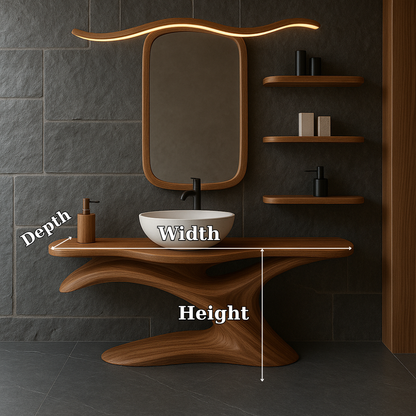 Handcrafted Solid Wood Bathroom Vanity with Sculptural Organic Design – Modern Minimalist Sink Stand