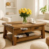 Handcrafted Solid Wood Coffee Table – Rustic Modern Center Table with A-Frame Legs, Drawers, and Shelf for Cozy Living Room