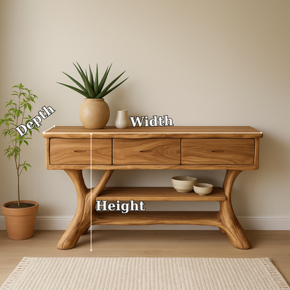 Handcrafted Solid Wood Console Table with Drawers – Natural Modern Entryway Furniture