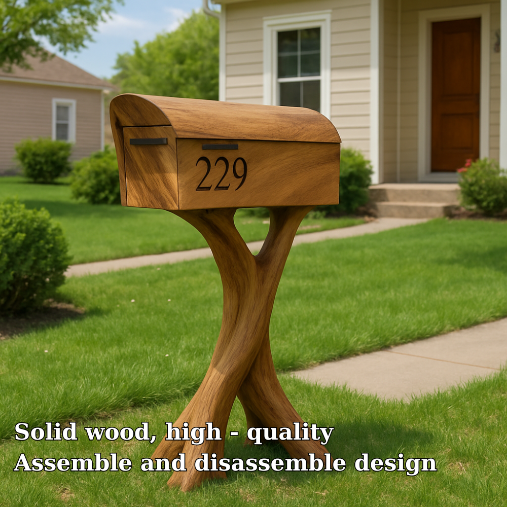 Handcrafted Solid Wood Mailbox with Sculptural Base – Luxury Outdoor Post Box