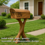 Handcrafted Solid Wood Mailbox with Sculptural Base – Luxury Outdoor Post Box