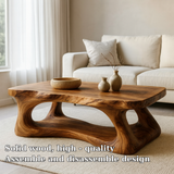 Handcrafted Solid Wood Coffee Table with Organic Sculptural Base, Modern Natural Center Table for Living Room, Luxury Artisan Wooden Furniture