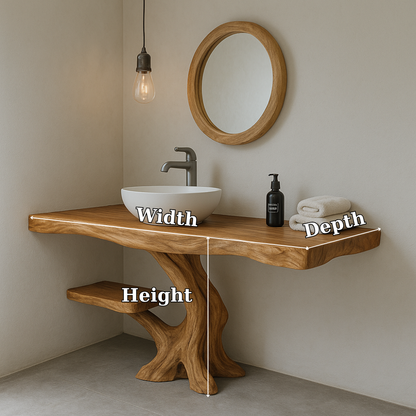 Handcrafted Solid Wood Bathroom Vanity – Organic Modern Design with Live Edge Detailing