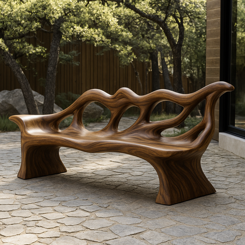 Handcrafted Solid Wood Bench with Backrest – Sculptural Organic Design for Indoor & Outdoor