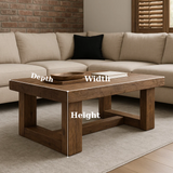 Handcrafted Solid Wood Coffee Table – Rustic Modern Center Table with Chunky Base and Natural Grain Finish for Living Room