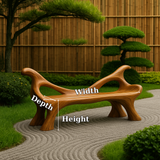 Handcrafted Solid Wood Bench with Backrest – Sculptural Organic Design for Garden & Patio