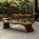 Handcrafted Solid Wood Bench with Backrest – Sculptural Organic Design for Indoor & Outdoor