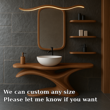 Handcrafted Solid Wood Bathroom Vanity with Sculptural Organic Design – Modern Minimalist Sink Stand