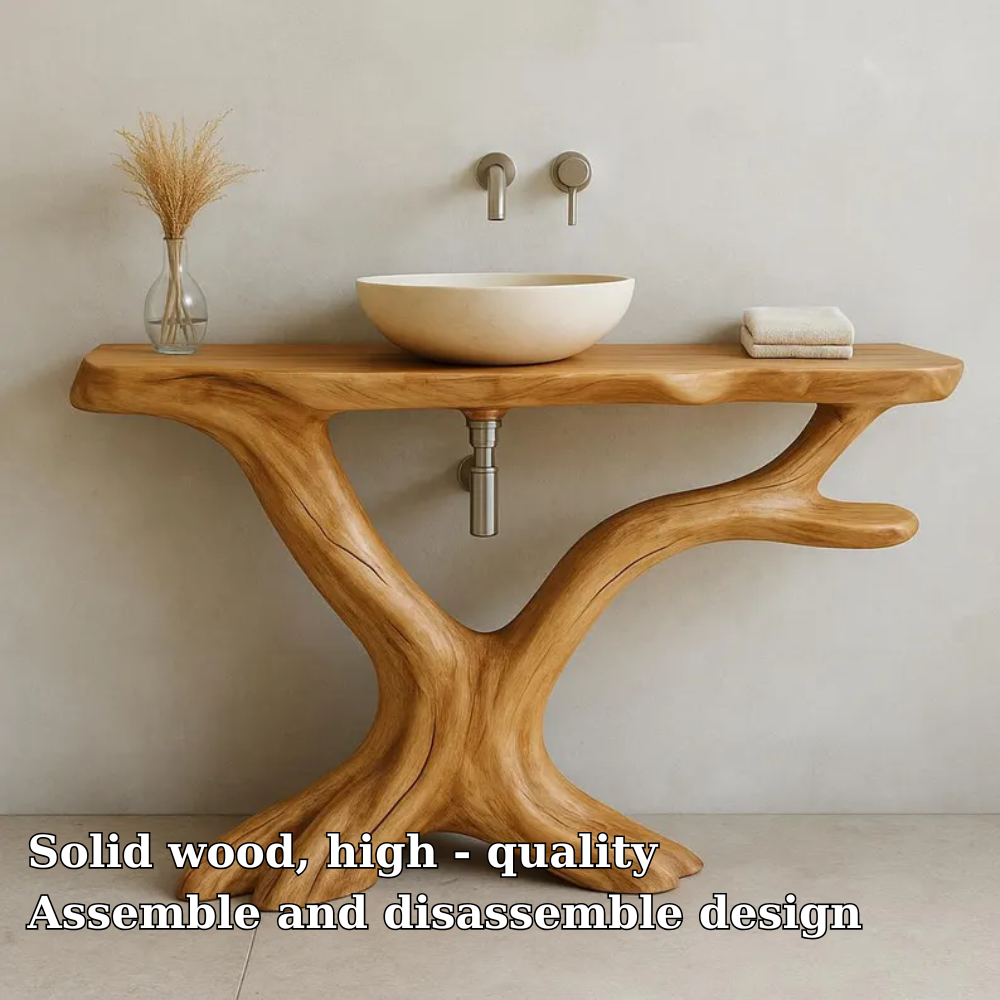 Handcrafted Solid Wood Bathroom Vanity with Natural Tree Shape – Organic Modern Design