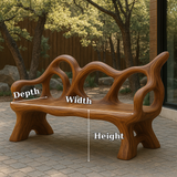 Handcrafted Solid Wood Bench with Backrest – Artistic Organic Form for Modern Indoor & Outdoor Decor