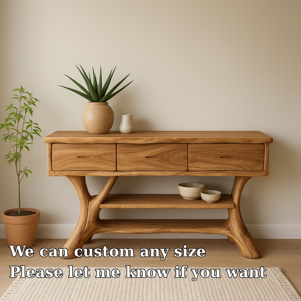Handcrafted Solid Wood Console Table with Drawers – Natural Modern Entryway Furniture